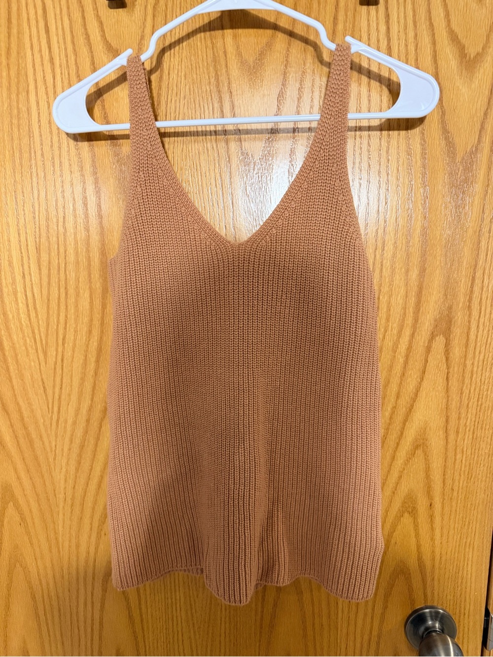 Ribbed V-Neck Knit Tank Top - tan